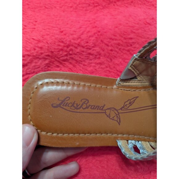 Lucky Brand Beckery Silver Braided Sandals Womens Size 8.5 M Leather Toe Ring - Picture 3 of 6